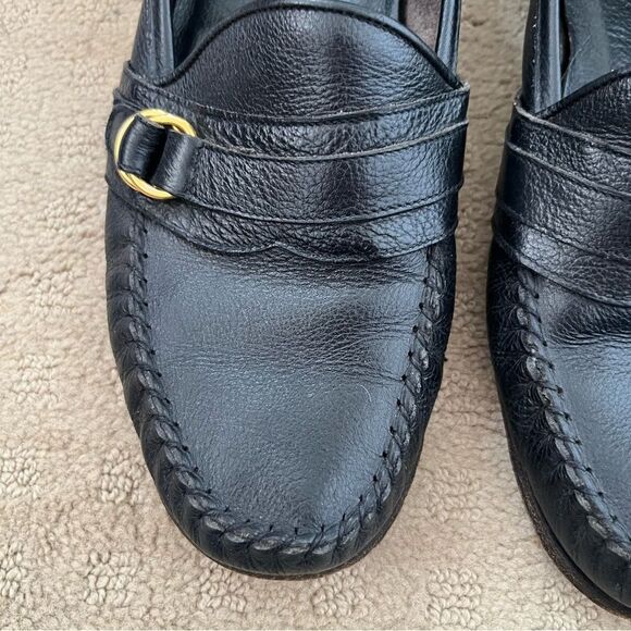 Cole Haan Black Leather Resort Gold Buckle Italy Leather Loafers - Picture 4 of 8